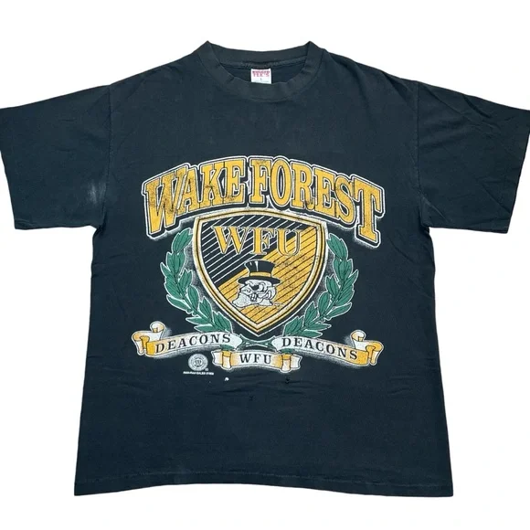 VTG 90s Wake Forest Demon Deacons RARE Single Stitch Men’s Black t-shirt size L